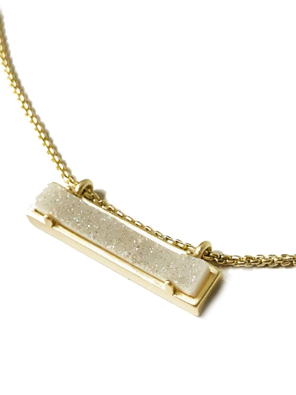 NEW! Kendra Scott GOLD Leanor Bar Iridescent Drusy Quartz Necklace Dust Bag Tag